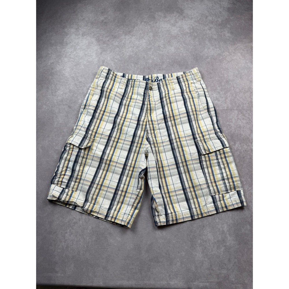 Tommy Bahama Men 34‎ Plaid Cargo Shorts Cotton Silk Blue Yellow White Spring